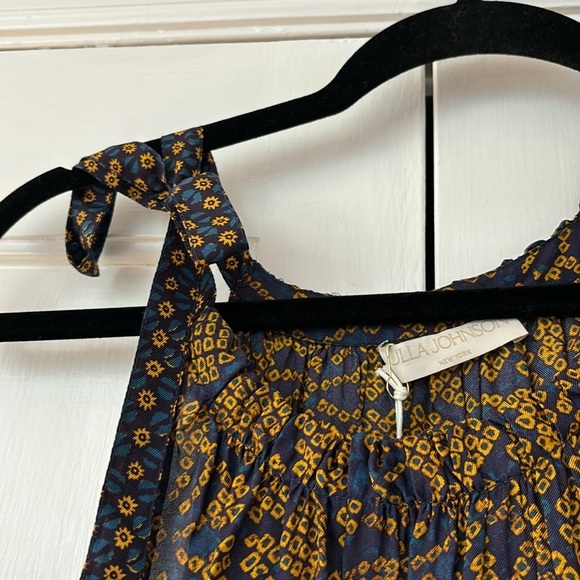 NEW ULLA JOHNSON Mika Dress in Hemlock Midi Size 8 Patterned Shoulder Tie Dress - Picture 6 of 16